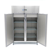 Réfrigérateur Maxima 2 portes en acier inoxydable, 1200 L, 6 étagères réglables, sur roulettes, capacité de 2/1 GN.