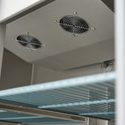 Réfrigérateur Maxima 2 portes en acier inoxydable, 1200 L, 6 étagères réglables, sur roulettes.