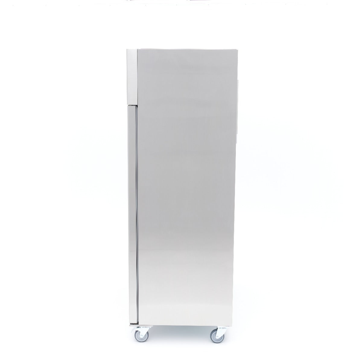 Réfrigérateur Maxima 2 portes en acier inoxydable, 800L, 6 étagères réglables, sur roulettes, design moderne.