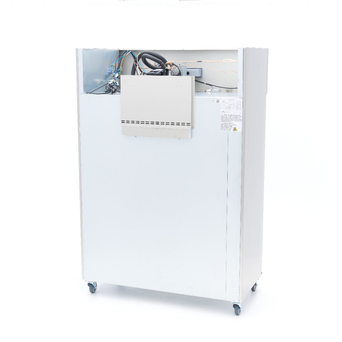 Réfrigérateur Maxima 2 portes en acier inoxydable, 800 L, 6 étagères réglables, sur roulettes, design moderne.