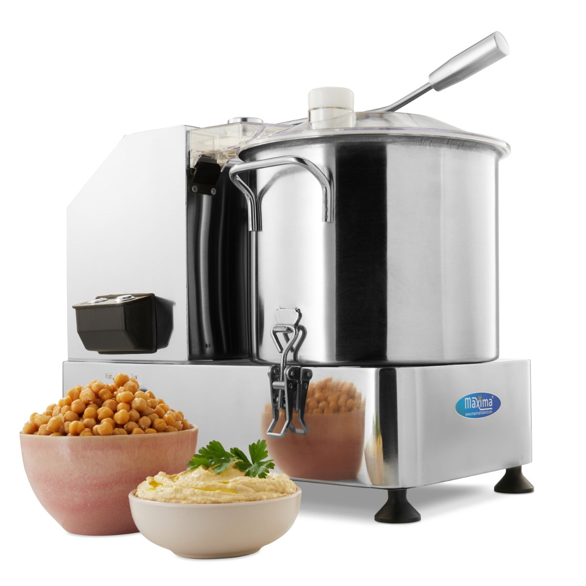 Robot culinaire Maxima de 9 L avec bol en acier inoxydable et accessoires pour préparer facilement diverses recettes.