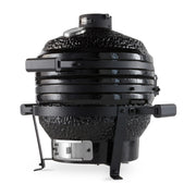 Barbecue kamado premium Maxima de 16 pouces avec surface en céramique noire et accessoires en acier, pour cuisson au charbon.