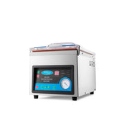 Machine à emballer sous vide Maxima avec joint 26 cm, chambre W28 x D38,5 x H9 cm pour emballage alimentaire.