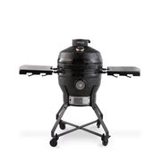 Kamado barbecue Maxima 18 pouces en céramique avec couvercle, poignée en bois, grille de cuisson et ventilation.