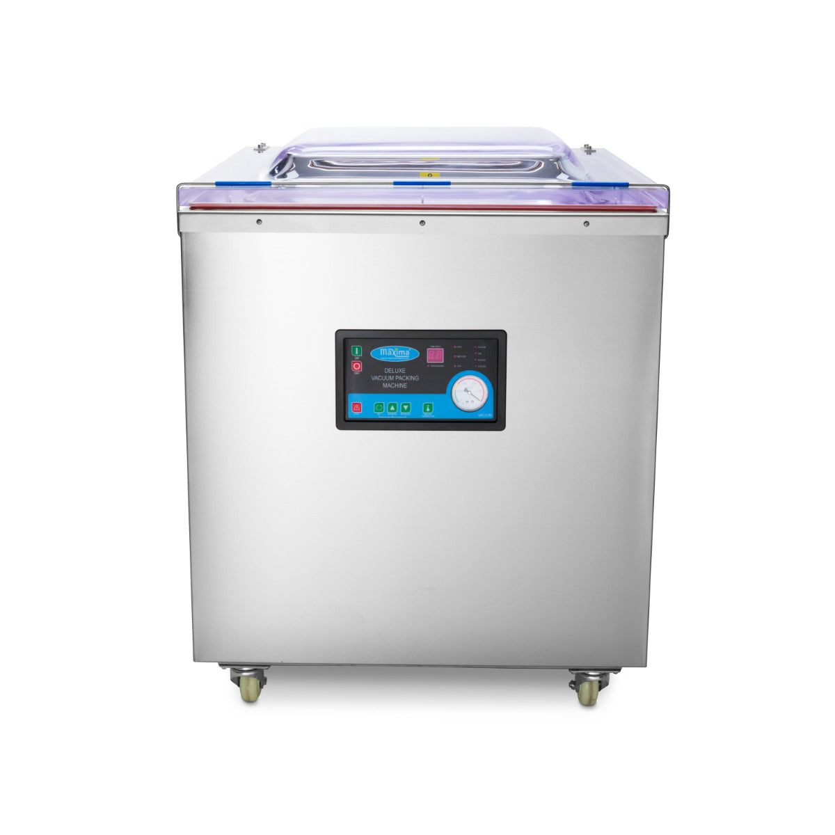 Machine à emballer sous vide Maxima avec joint de 70 cm, chambre 72x61x21,5 cm, pour emballage alimentaire professionnel.
