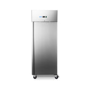 Réfrigérateur en acier inoxydable Maxima de 800 L avec étagères réglables, sur roues, adapté pour boulangerie 60x40 cm.