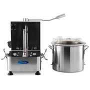Robot culinaire Maxima de 9 L avec accessoires en acier inoxydable, idéal pour préparer de grandes quantités en cuisine.