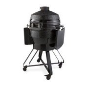 Barbecue kamado Premium Maxima de 22 pouces en céramique noire, avec couvercle et cheminée pour cuisson en extérieur.