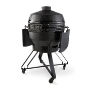 Barbecue kamado premium Maxima de 26 pouces avec surface en céramique noire, grille de cuisson ronde et ventilation réglable.