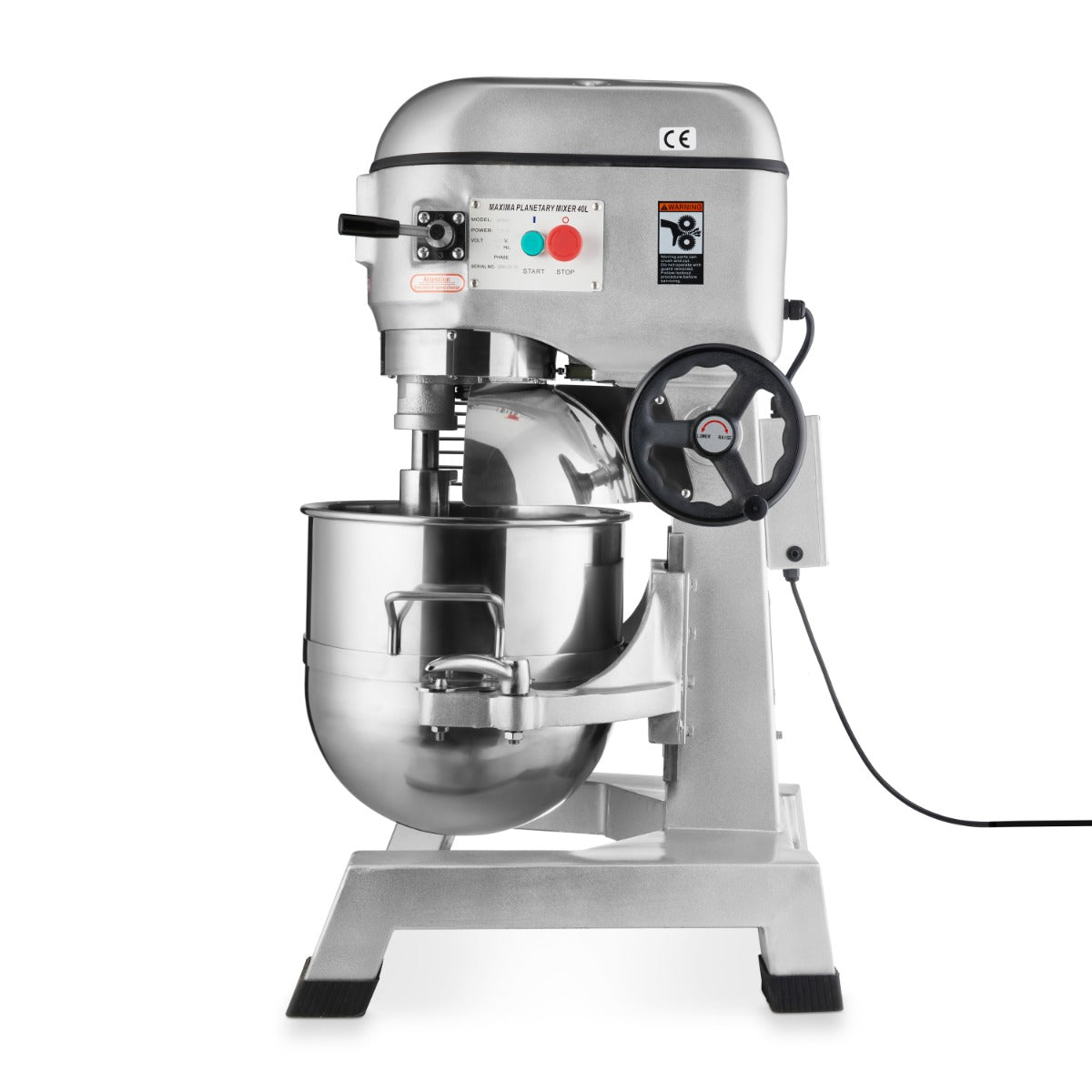 Mélangeur planétaire Maxima 40 L, robuste, avec bol en acier, 3 vitesses, idéal pour 20 kg de pâte dans une cuisine professionnelle.