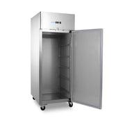 Réfrigérateur en acier inoxydable Maxima de 800 L pour boulangerie, étagères réglables, sur roues, adapté à 60 x 40 cm.