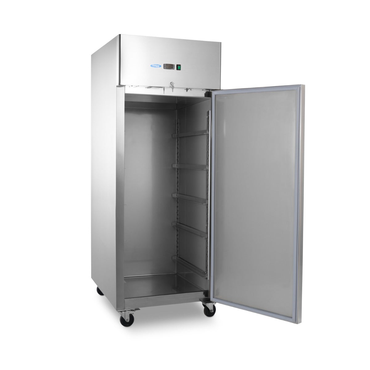 Congélateur de boulangerie Maxima de 800 L avec étagères réglables, sur roulettes, adapté à des dimensions de 60x40 cm.