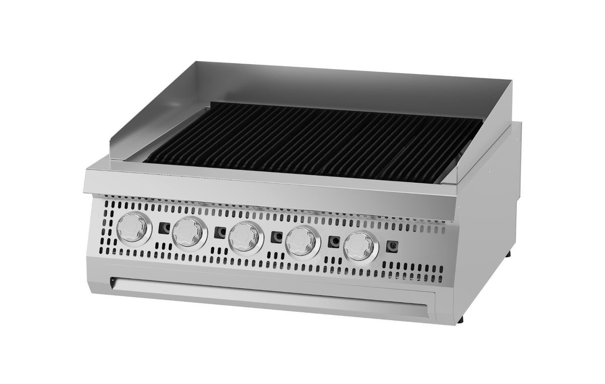 Ligne de cuisson Maxima Premium chargrill à 5 zones, unité double, profondeur 90 cm, gaz, pour barbecue professionnel.