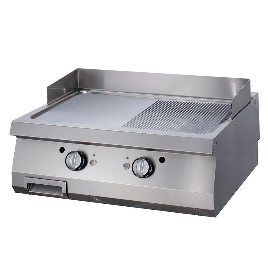 Plaque de gril en chrome demi-rainurée Maxima, ligne de cuisson 900, unité double, électrique, profondeur 90 cm, pour cuisine.