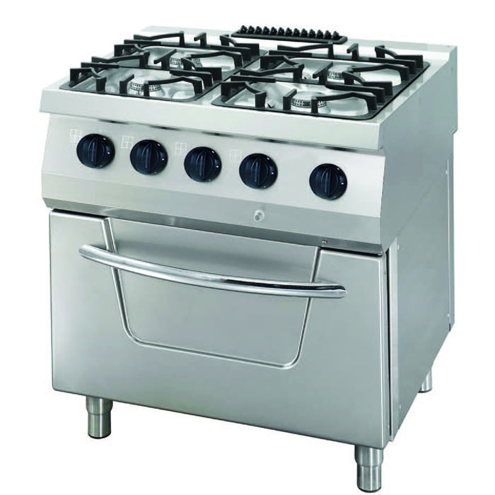 Cuisinière professionnelle Maxima ligne de cuisson 700 avec 4 brûleurs, four gaz, unité double, profondeur 70 cm, 34 kW