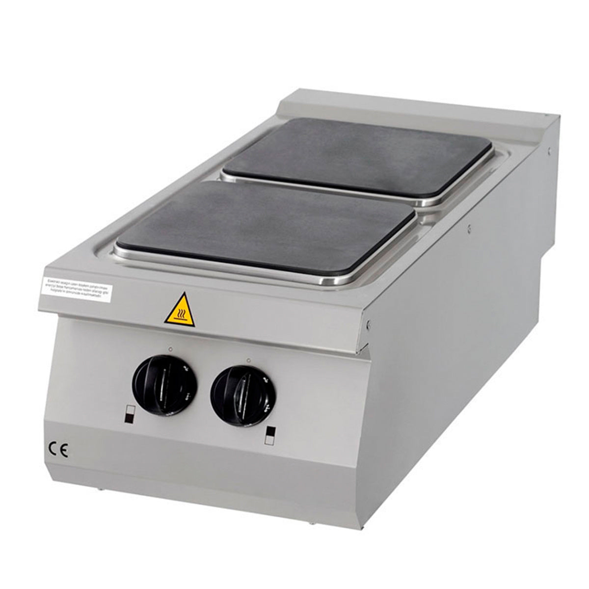 Cuisinière électrique Maxima Ligne de cuisson 900 avec 2 brûleurs, unité simple, profondeur 90 cm, surface en acier inoxydable.