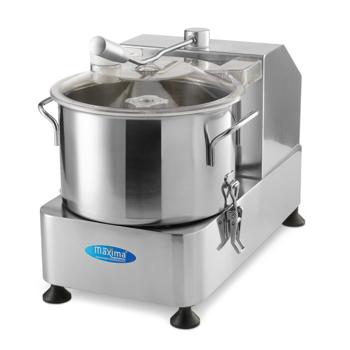 Robot culinaire Maxima de 6 L avec accessoires de coupe et mélangeur, conçu pour la préparation en cuisine.