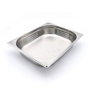 Récipient gastronorm 1/2 GN en acier inoxydable perforé, profondeur 6,5 cm, conçu pour la cuisine professionnelle.