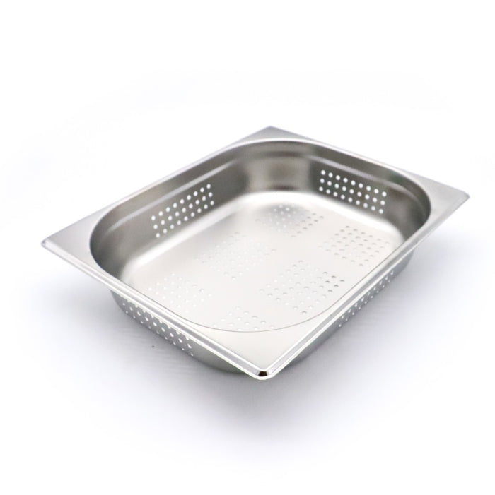 Récipient gastronorm 1/2 GN en acier inoxydable perforé, profondeur 6,5 cm, conçu pour la cuisine professionnelle.