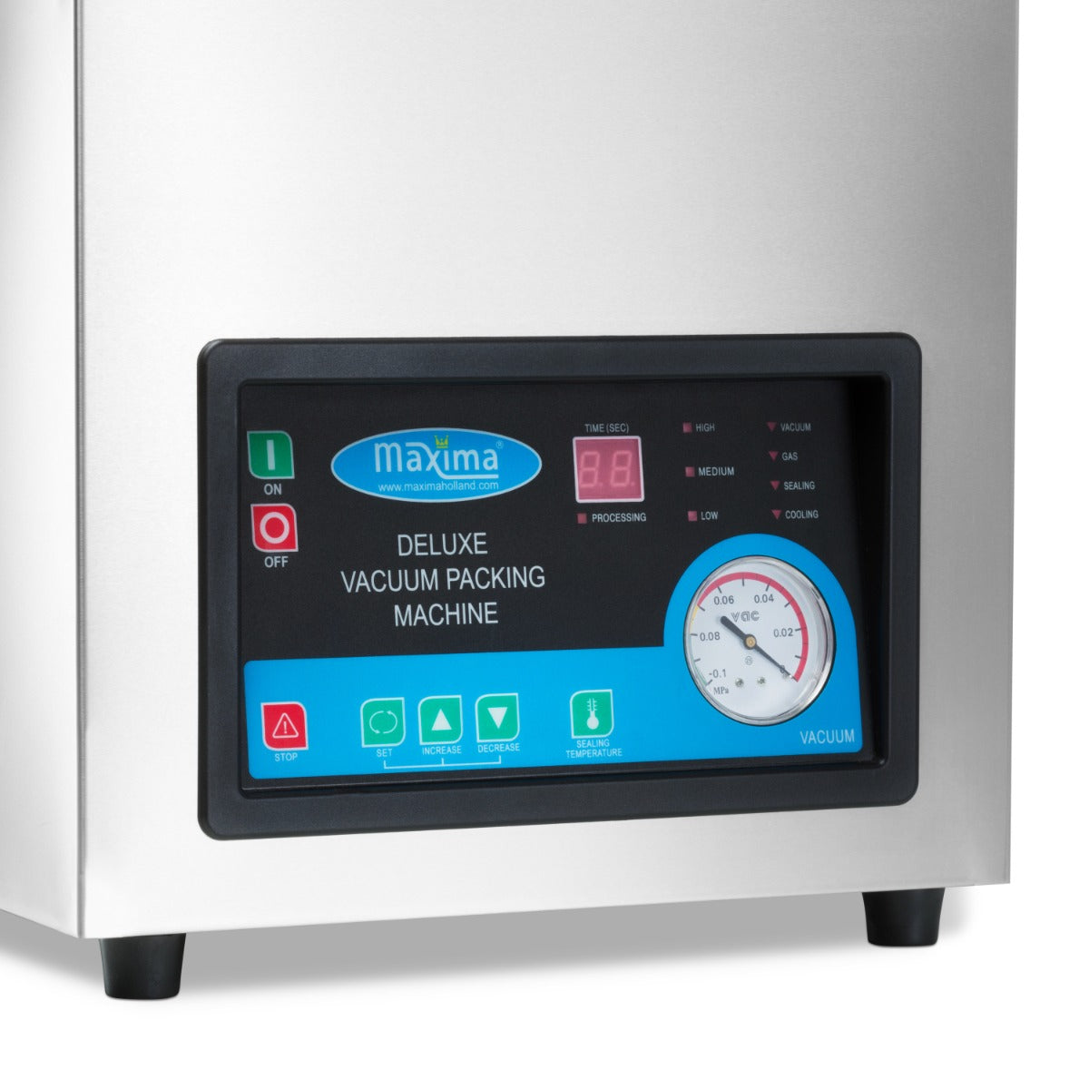 Machine à emballer sous vide Maxima avec joint 26 cm, chambre W28 x D38,5 x H9 cm, appareil de conservation alimentaire.