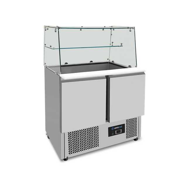 Saladette with glass top | 2 portes | statique cooling | 90x70x85(h)cm - Unninox - image 3