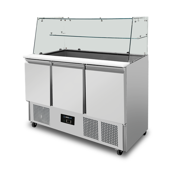Saladette with glass top | 3 portes | statique cooling | 137x70x85(h)cm - Unninox - image 3