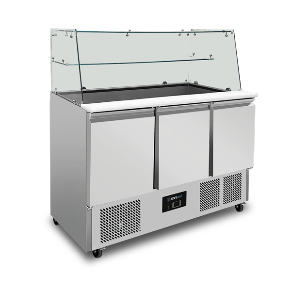 Saladette with glass top | 3 portes | statique cooling | 137x70x85(h)cm - Unninox - image 2