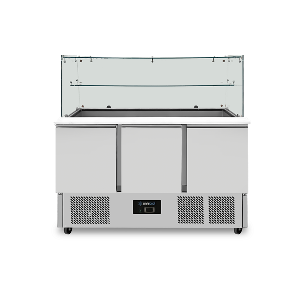 Saladette with glass top | 3 portes | statique cooling | 137x70x85(h)cm - Unninox