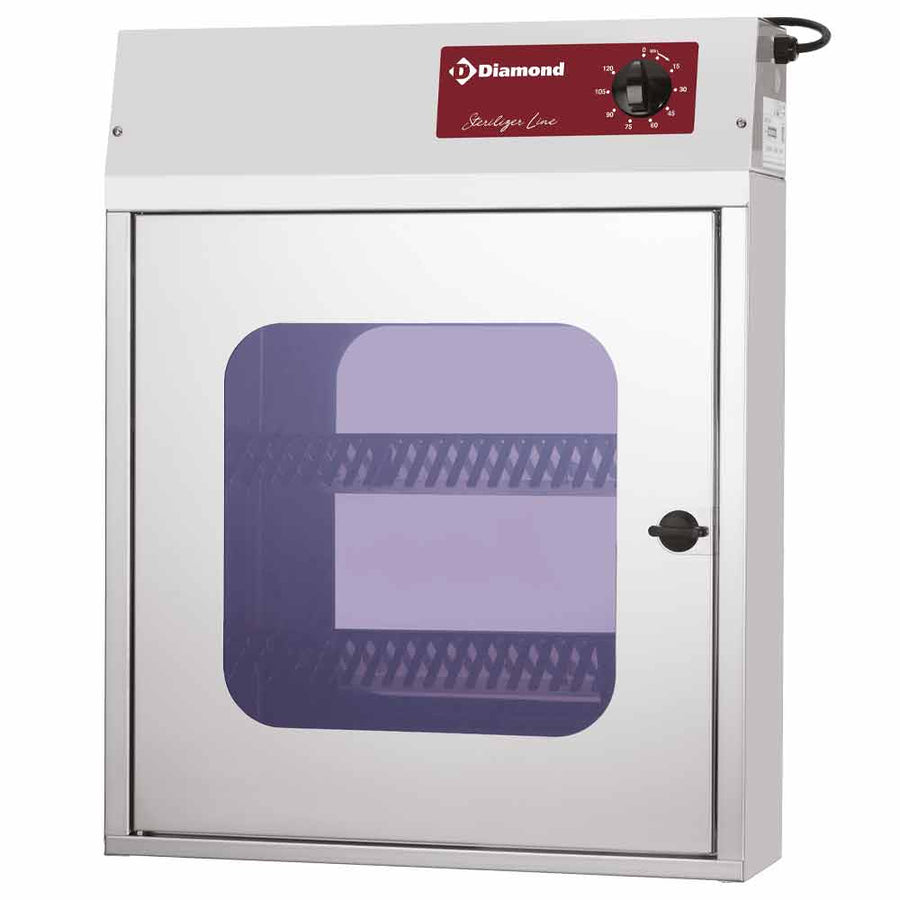 Armoires stérilisateur de couteaux Diamond pour 25-30 pièces, en acier inoxydable, avec compartiments de rangement.