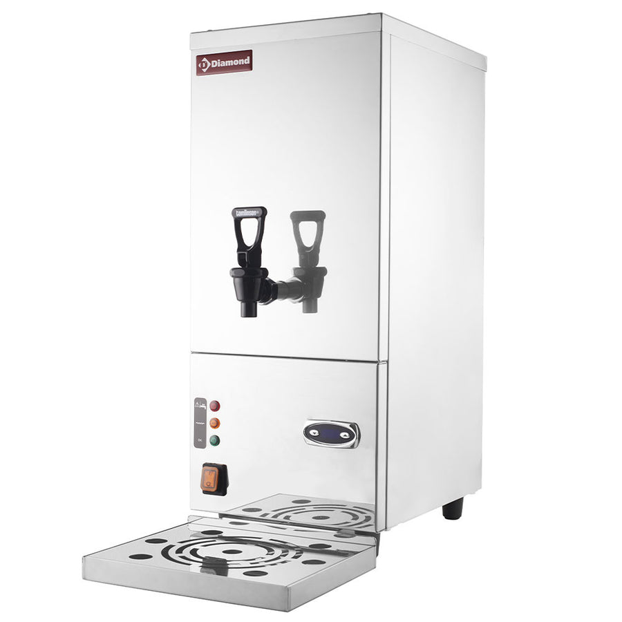 Distributeur d'eau chaude Diamond de 10 litres, en acier inoxydable, avec robinet pour accès facile à l'eau chaude.
