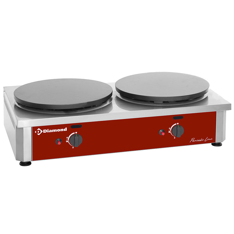 Crêpière double Diamond en fonte émaillée, gaz, plaques de 400 mm pour crêpes et galettes, haute performance et durabilité