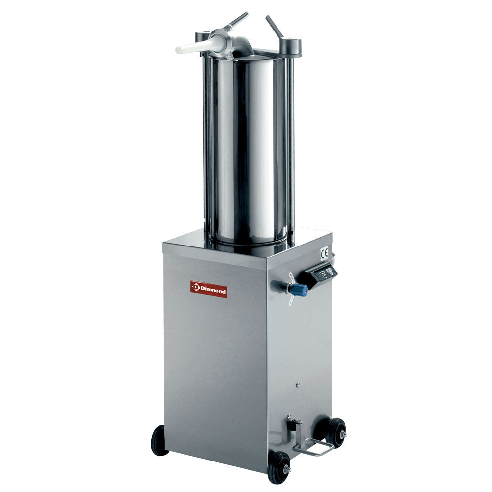 Poussoir hydraulique vertical en inox, 15 litres sur roues
