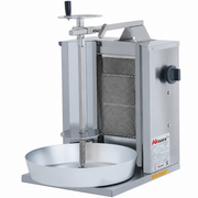 Machine à kebab professionnelle AKSORA avec une seule flamme manuelle, en acier inoxydable, pour la cuisson du kebab.