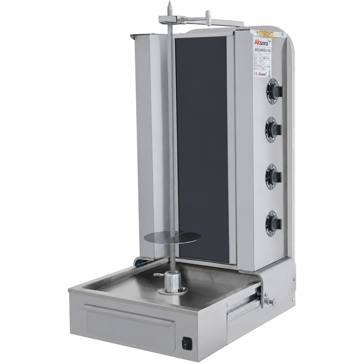 Machine à kebab électrique professionnelle AKSORA avec 4 feux et moteur bas pour cuisson efficace et uniforme.