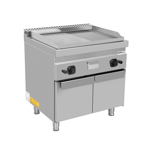 Table de travails Category 1 | Griddle plate gaz– 1/2 Smooth + 1/2 Grooved - G70GP20+GS-K - Unninox