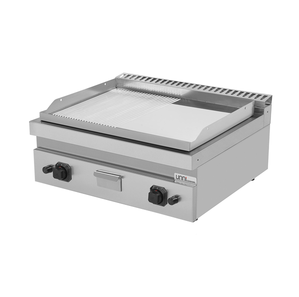 Griddle plate gaz– 1/2 Smooth - 1/2 Grooved Chrome – G70GP20B+GSC - Unninox - image 2