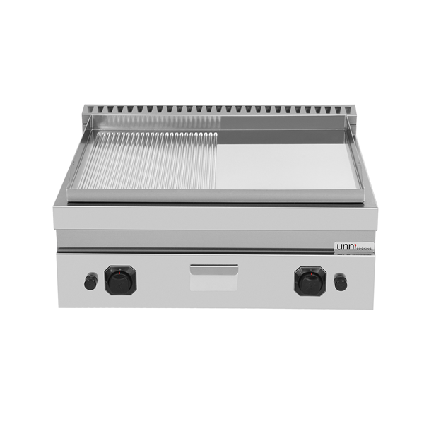 Griddle plate gaz– 1/2 Smooth - 1/2 Grooved Chrome – G70GP20B+GSC - Unninox - image 3