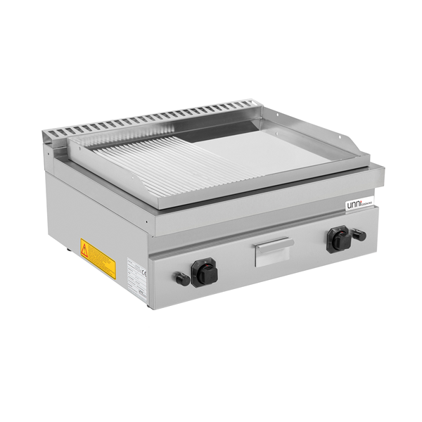 Griddle plate gaz– 1/2 Smooth - 1/2 Grooved Chrome – G70GP20B+GSC - Unninox