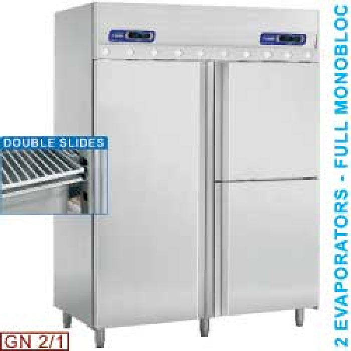 Armoire frigorifique ventilée et poisson 700+350 & 350 Lit. 3 portes GN 2/1 & 1/1,  sur roues