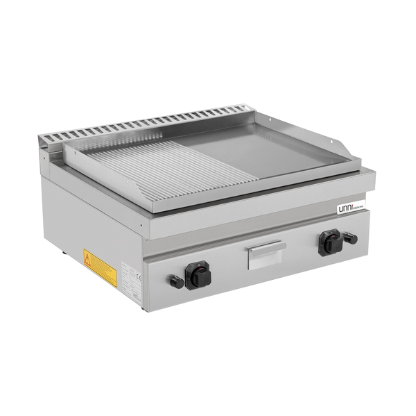 Griddle plate gaz– 1/2 Smooth - 1/2 Grooved – G70GP20B+GS - Unninox