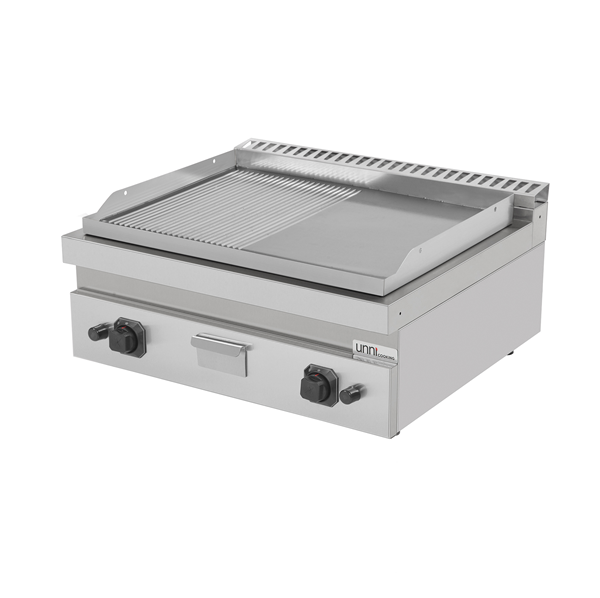 Griddle plate gaz– 1/2 Smooth - 1/2 Grooved – G70GP20B+GS - Unninox - image 2