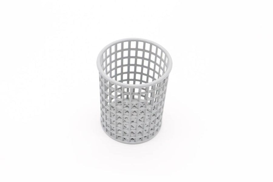 Panier à couverts rond Maxima pour lave-vaisselle, diamètre 10 cm, hauteur 13 cm, en plastique blanc.