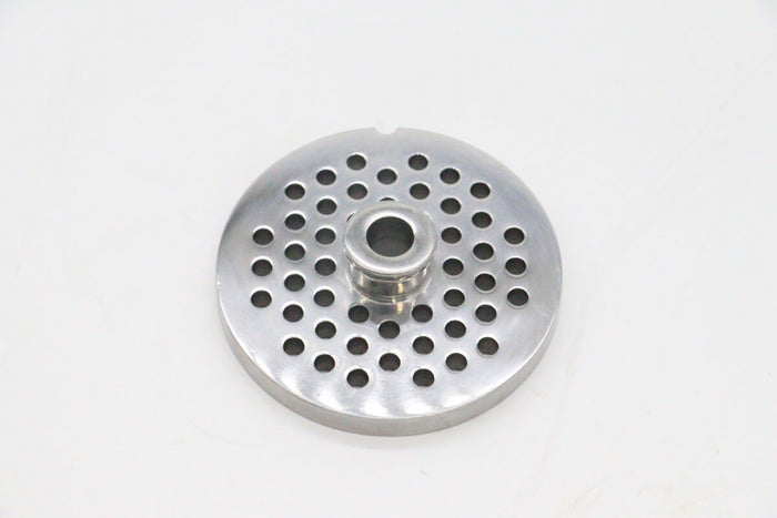 Hachoir à viande Maxima, plaque de broyage 6 mm pour modèle #32, en acier inoxydable, vue de face.