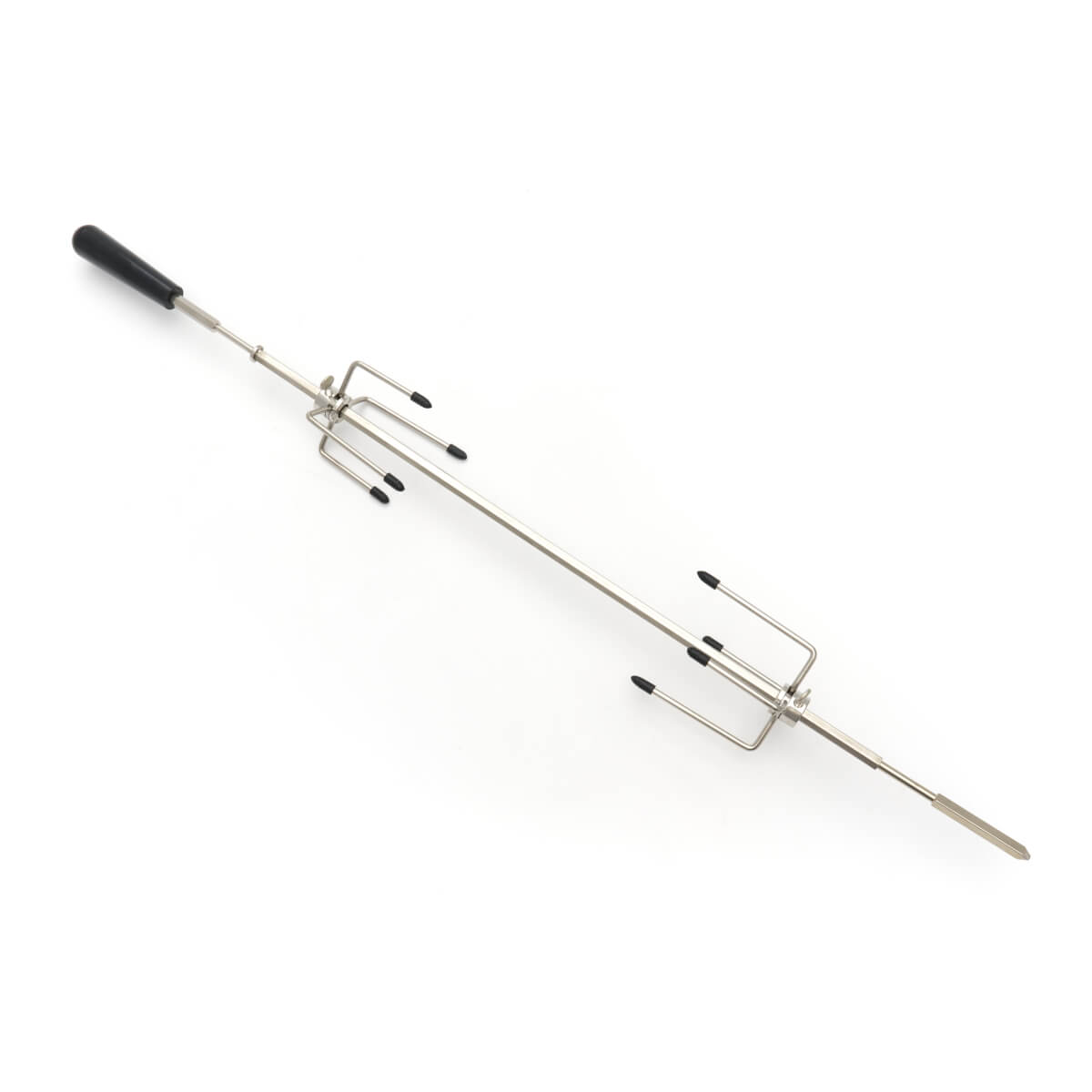 Tournebroche électrique Maxima pour barbecue Kamado, diamètre 66 cm, en action avec support en acier.