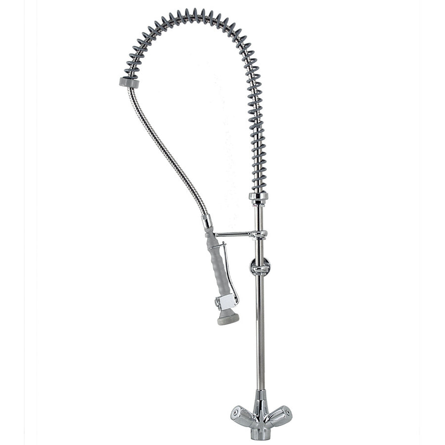 Douchette Diamond "Heavy-Duty" avec groupe mélangeur, sortie mono, en acier inoxydable, vue de face avec pommeau de douche.