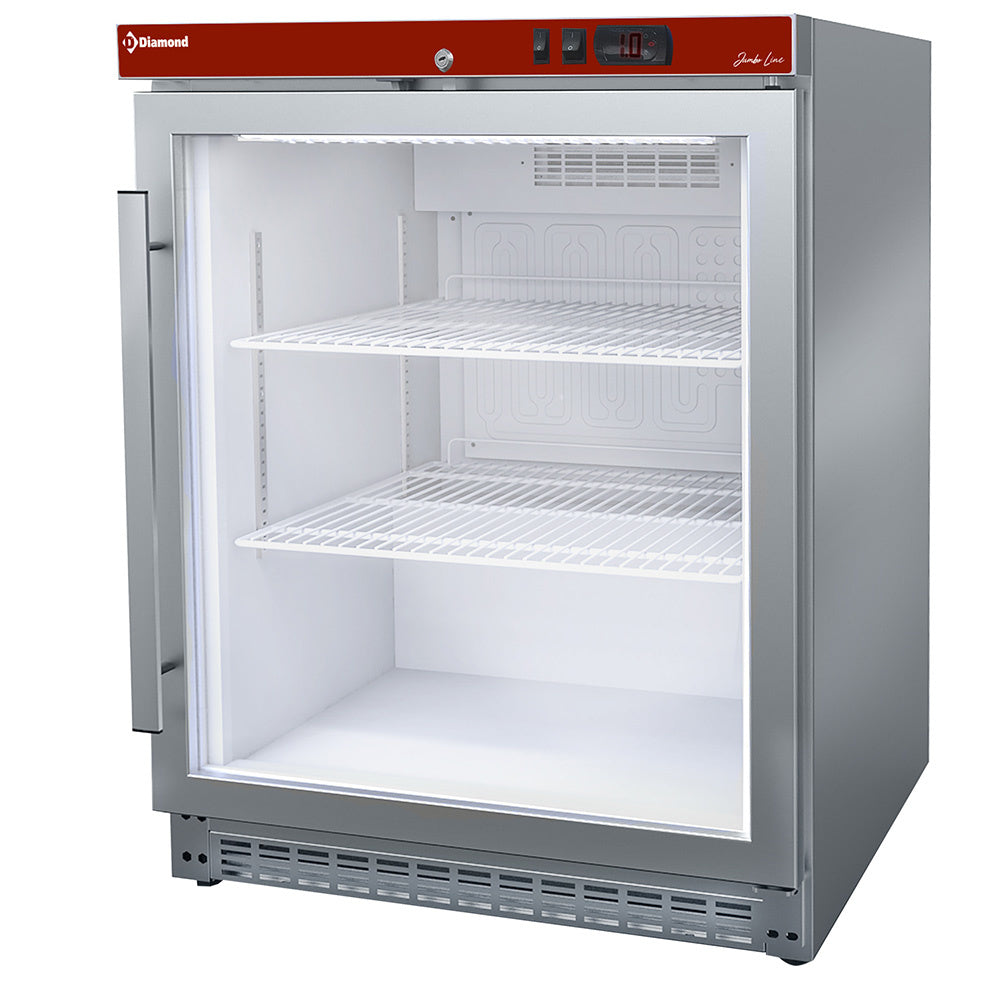 Frigo ventilé, porte vitrée, 150 Lit. acier inox