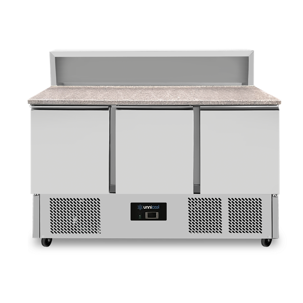 Pizza Workbench, 3-porte (GN 1/1), with 8 × GN 1/6 Top | +2°C to +8°C - Unninox