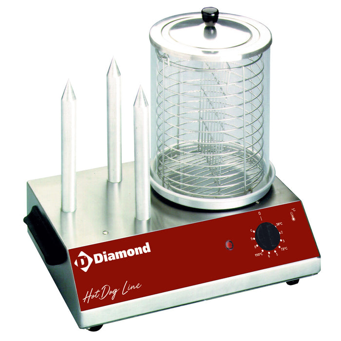 Chauffe-saucisses électriques Diamond à 3 plots, dispositif de cuisson pour saucisses, avec plaques chauffantes en acier inoxydable.