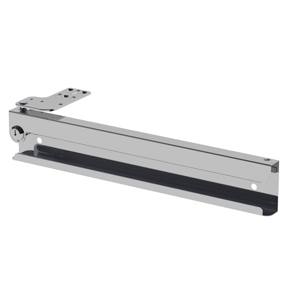 Serrure montée pour porte de réfrigération Diamond, image montrant le mécanisme de verrouillage noir et la structure métallique.