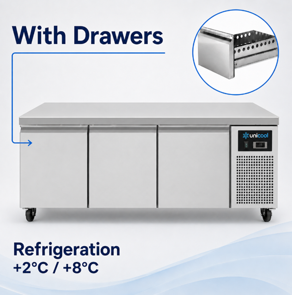 Refrigerated Comptoir | Low Modèle | 3 Drawers (1/1 GN) | 1610x700x600(h)mm - Unninox
